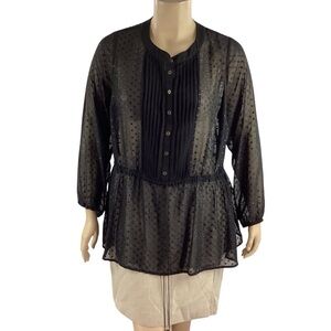 ModCloth Sheer Swiss Dot Button Front Blouse Black 2X